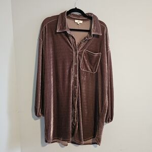 entro Purple Velvet Oversized Shirt Dress | Medium